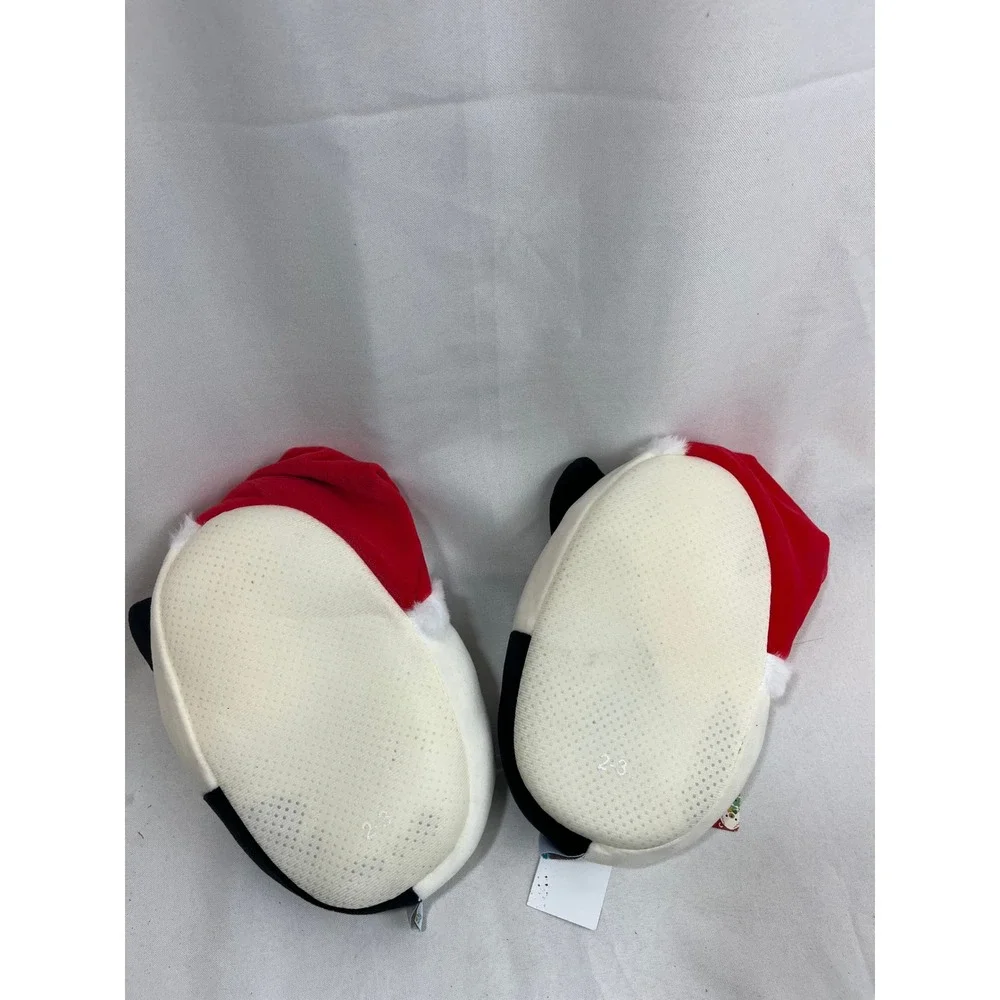 Squishmallows Santa Hat Cat Slippers Kids Size 2/3 Off-White Black Christmas Cam